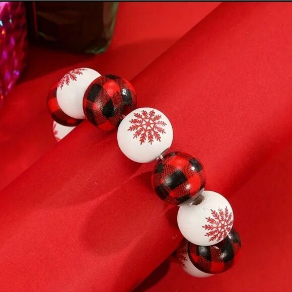 Christmas wooden chunky bead bracelet - Picture 4 of 7